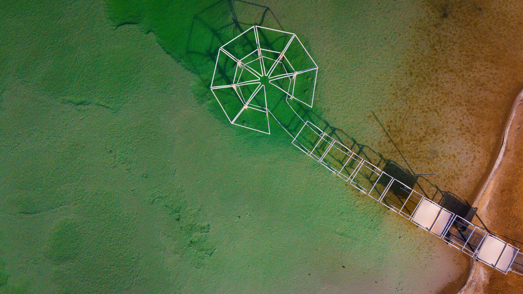 Octagonal swim deck on Dead Sea shallows, fine art print