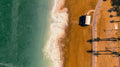 Thatched pavilion on Dead Sea sand, fine art print