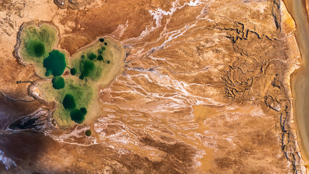 Three turquoise pools in a salt flat, fine art print