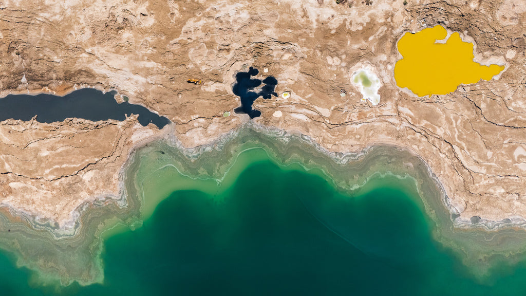 Colorful mineral pools on Dead Sea flats, fine art print