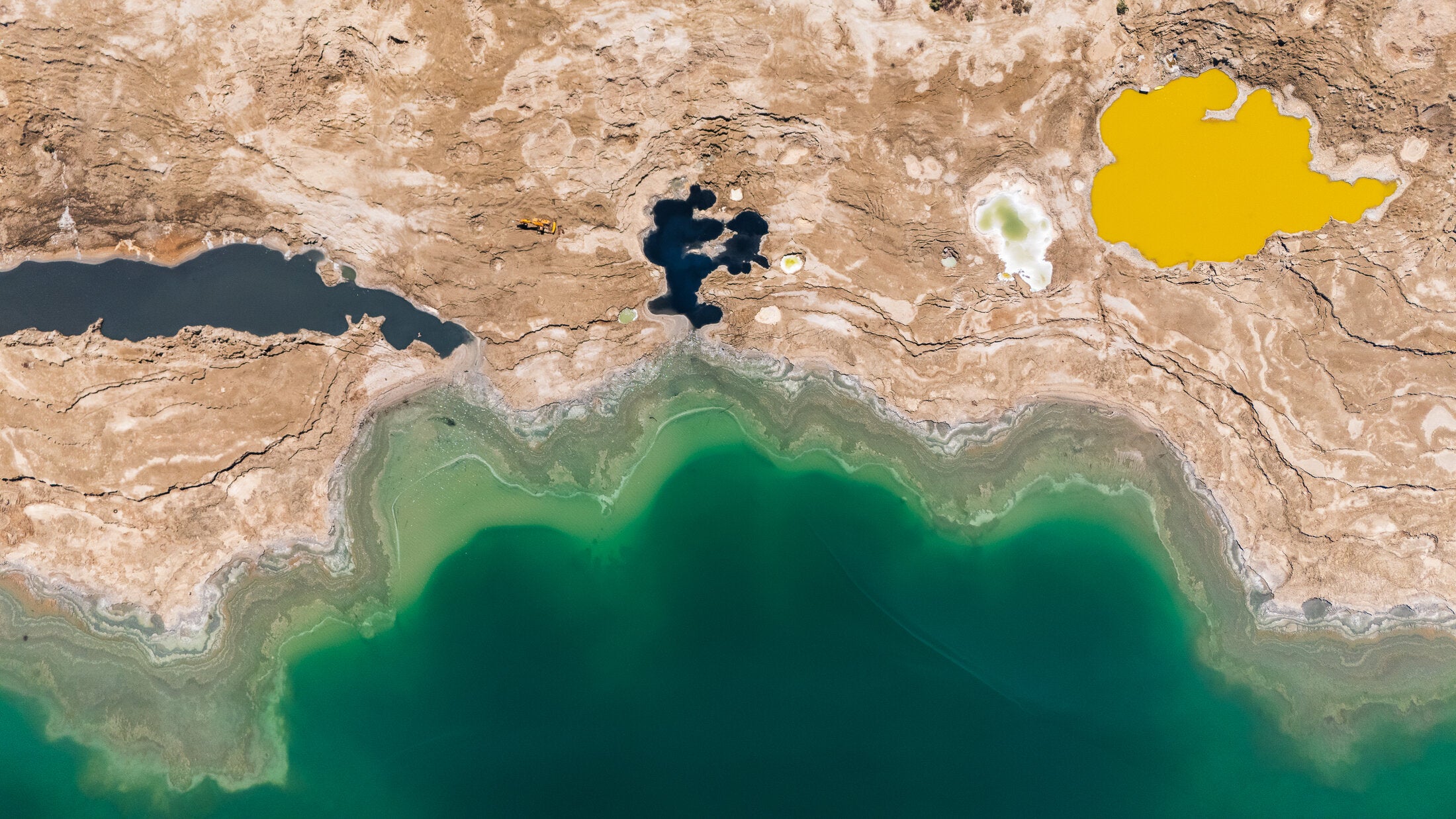 Colorful mineral pools on Dead Sea flats, fine art print