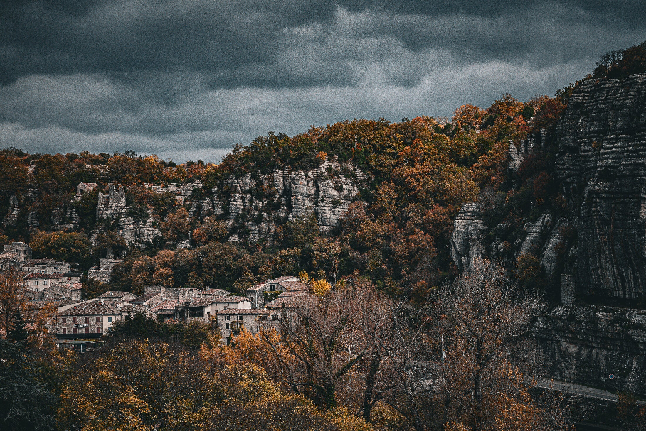 Stone village on an autumn hillside, fine art print