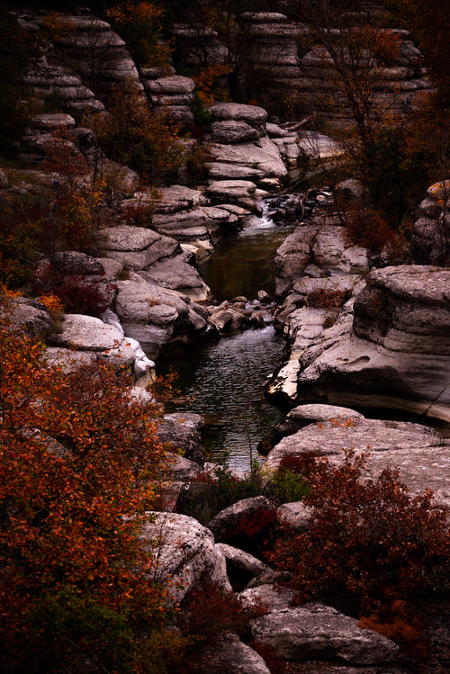 Stream through layered autumn limestone, fine art print
