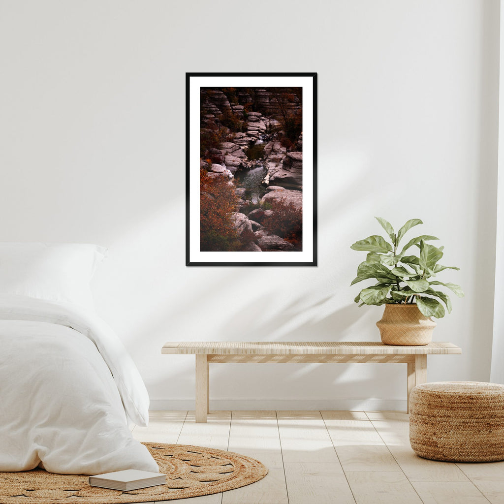 Autumn Ravine fine art print displayed in a living room