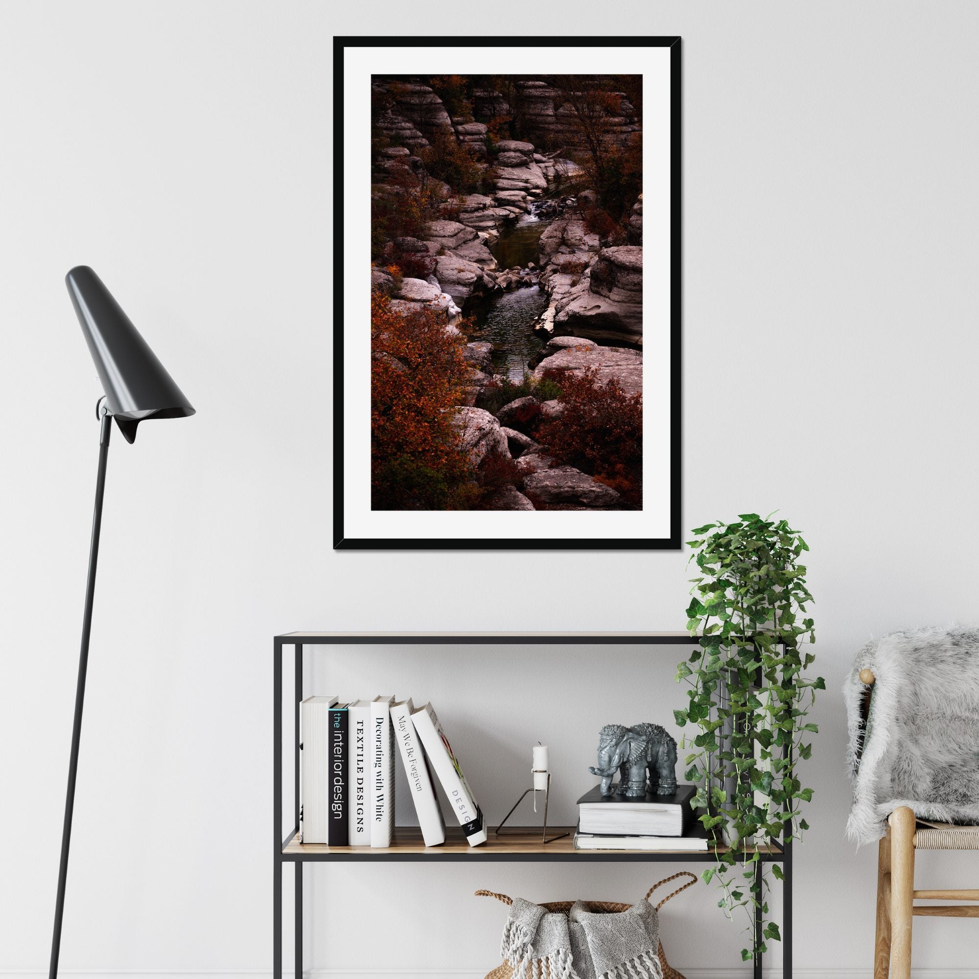 Autumn Ravine fine art print displayed in a living room