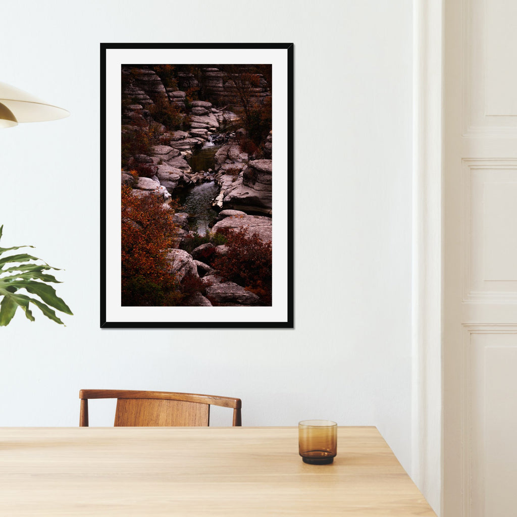 Autumn Ravine fine art print displayed in a living room