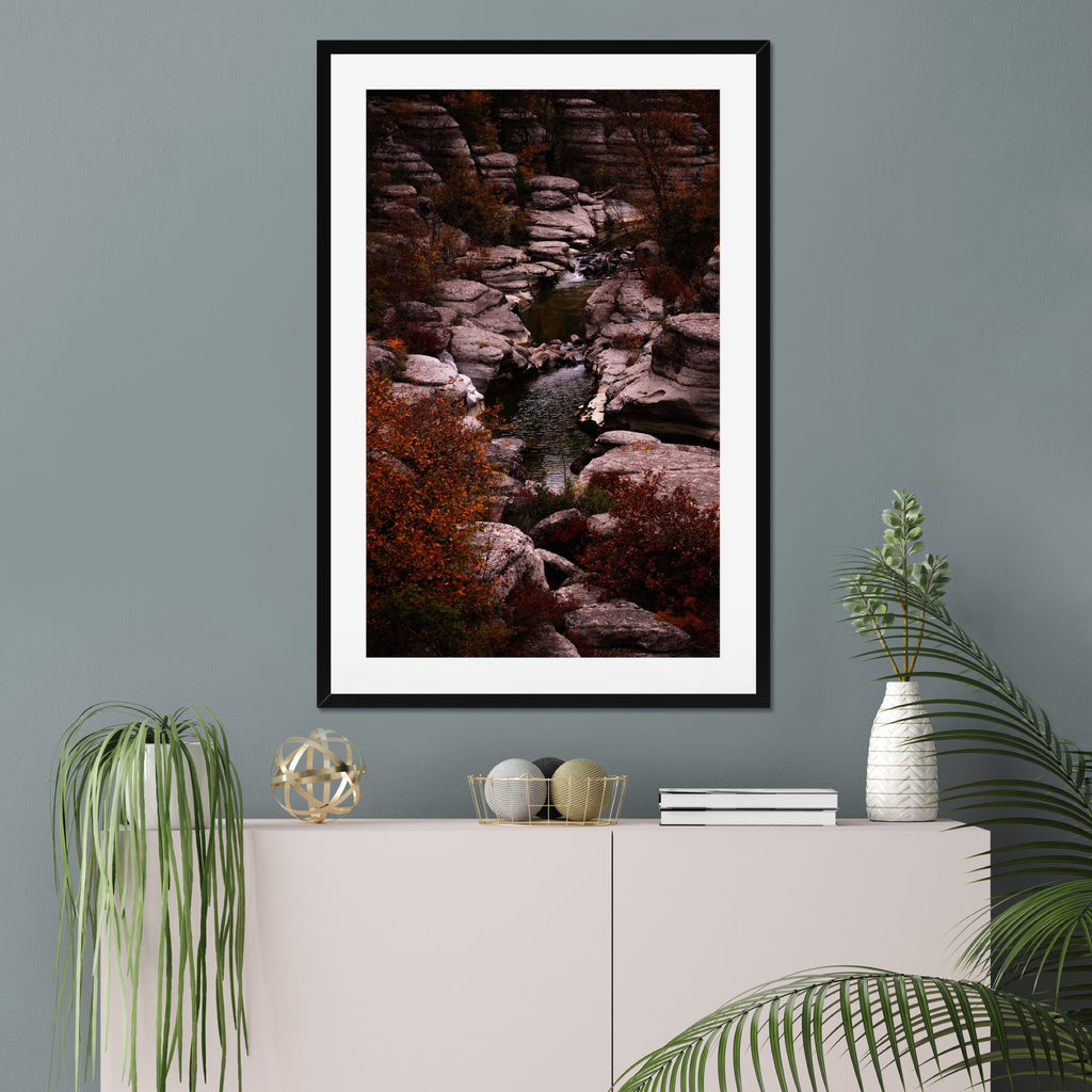 Autumn Ravine fine art print displayed in a living room