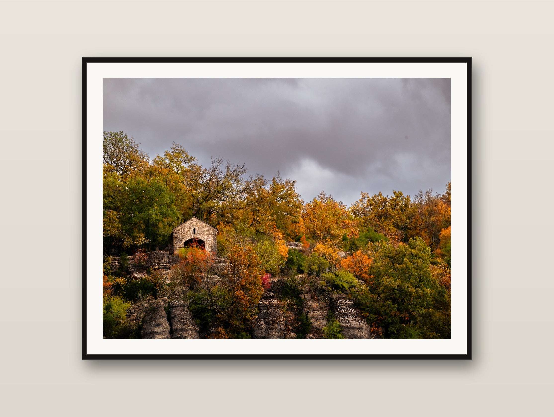 Cliffside House fine art print mockup on a wall