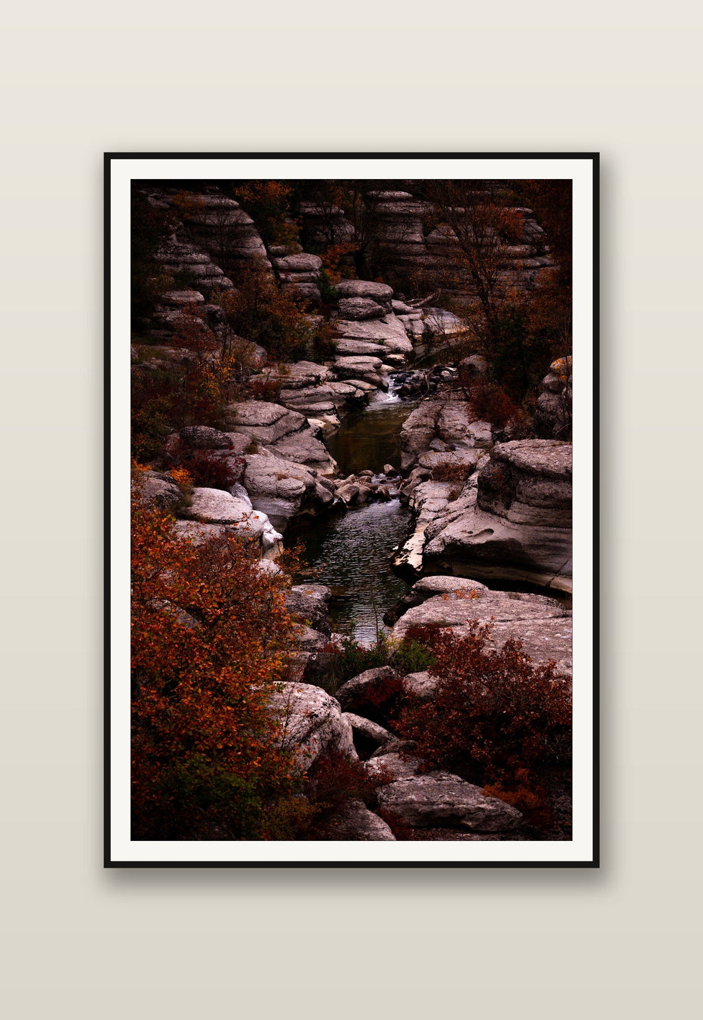 Autumn Ravine fine art print mockup on a wall