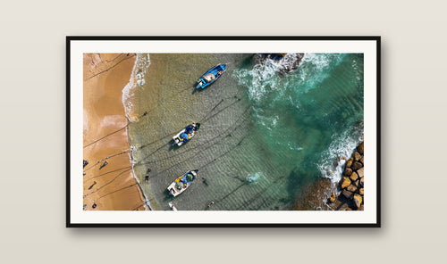 Boats at Shore fine art print mockup on a wall