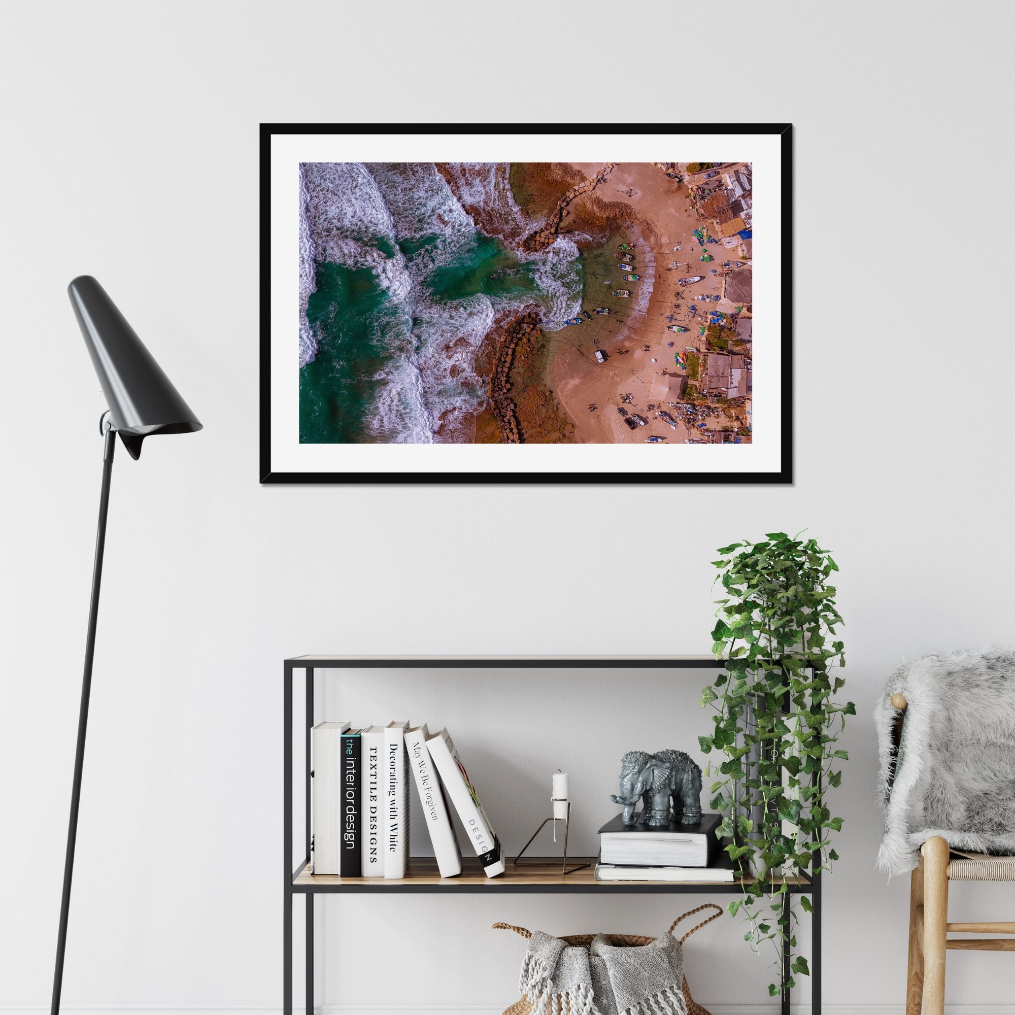 Fishing Village fine art print displayed in a living room