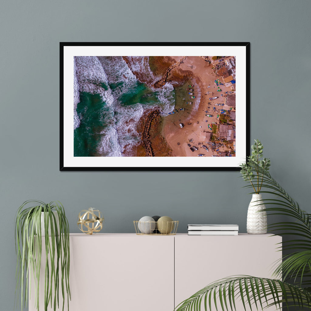 Fishing Village fine art print displayed in a living room
