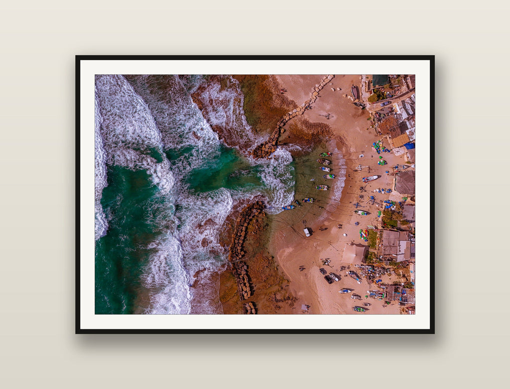 Fishing Village fine art print mockup on a wall