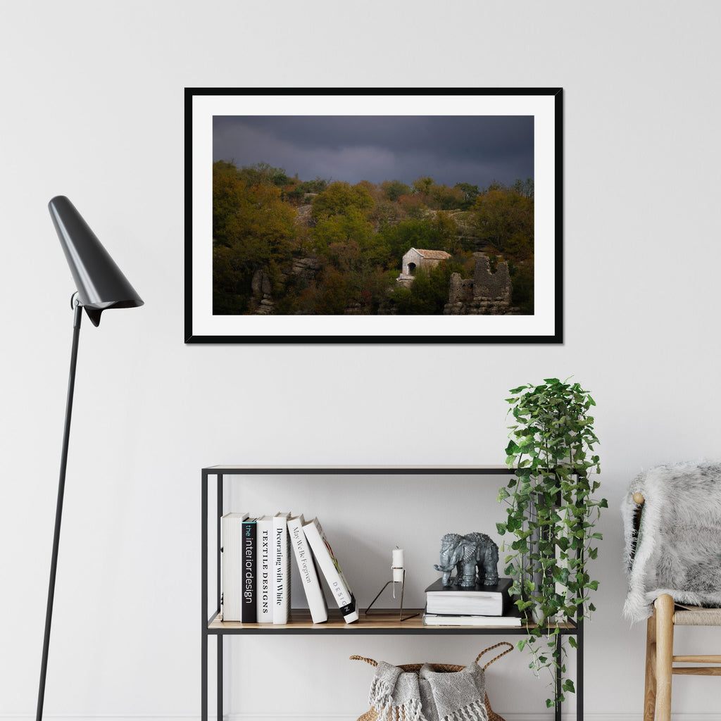 Hidden Chapel fine art print displayed in a living room