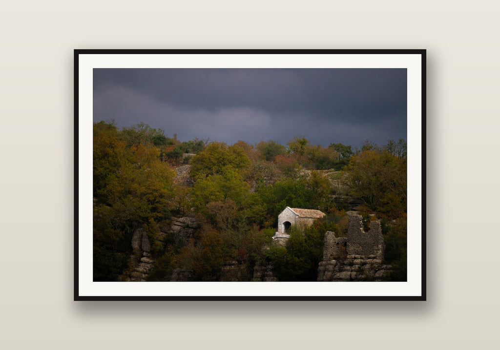 Hidden Chapel fine art print mockup on a wall