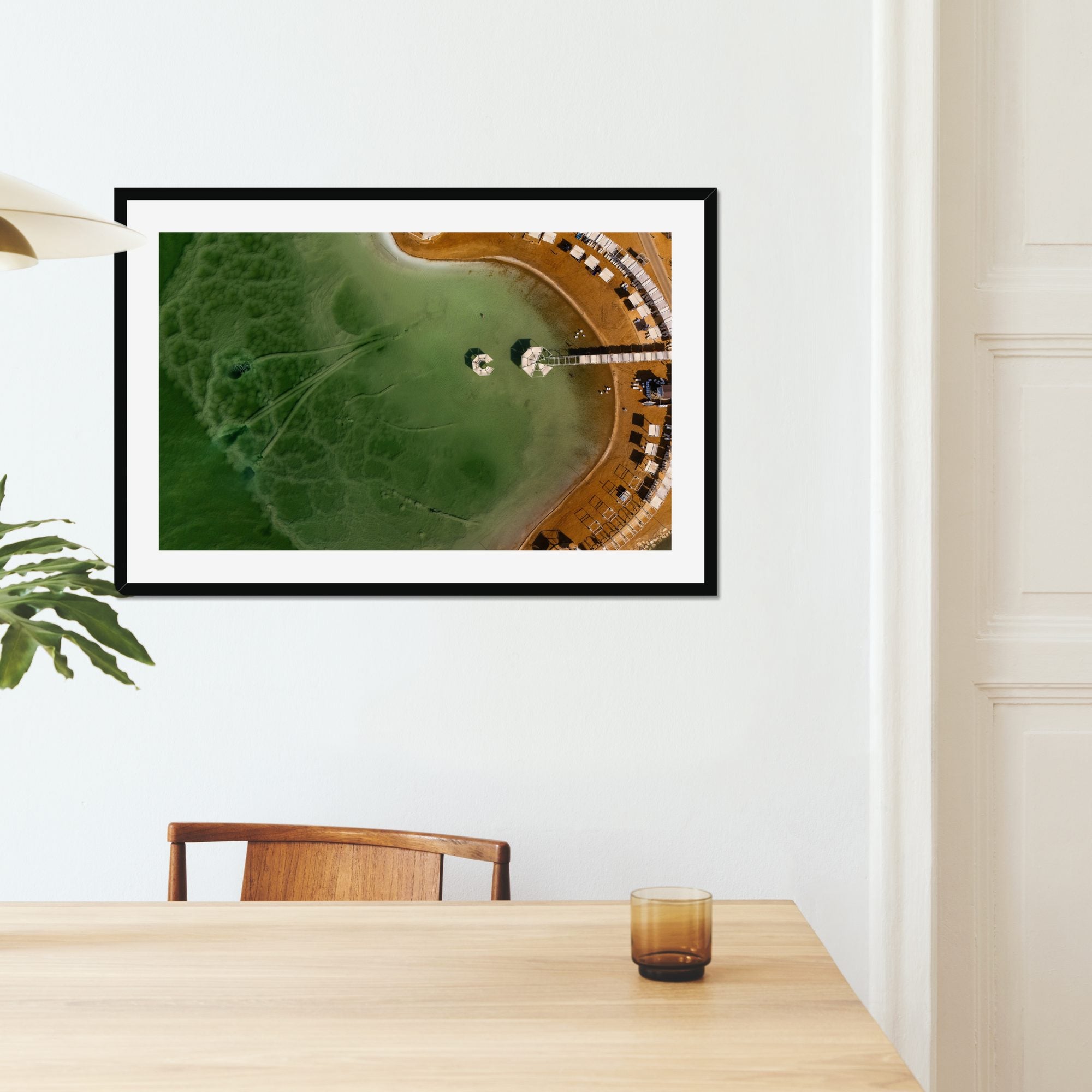 Lagoon Cabanas fine art print displayed in a living room