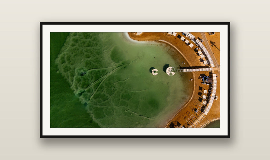Lagoon Cabanas fine art print mockup on a wall