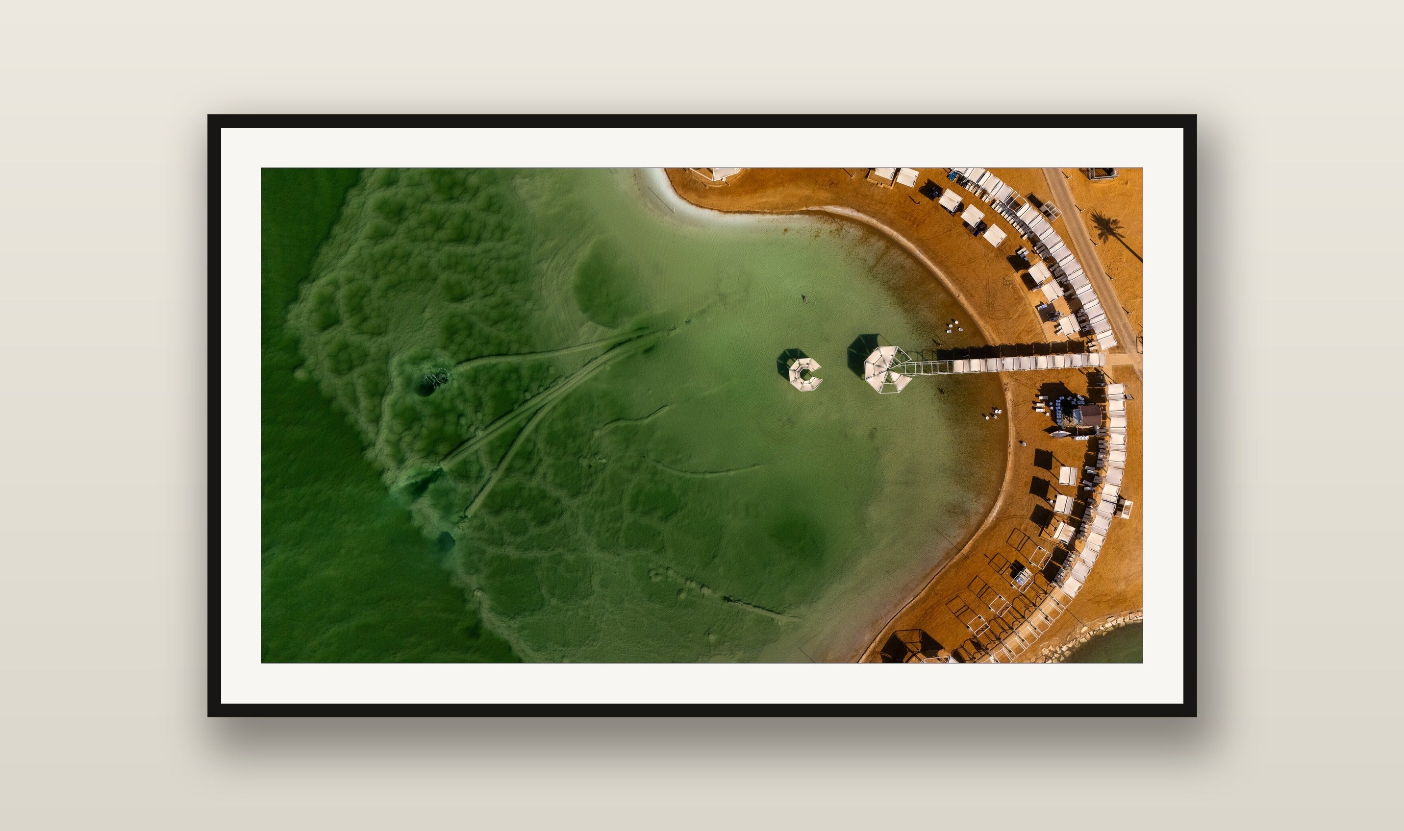 Lagoon Cabanas fine art print mockup on a wall