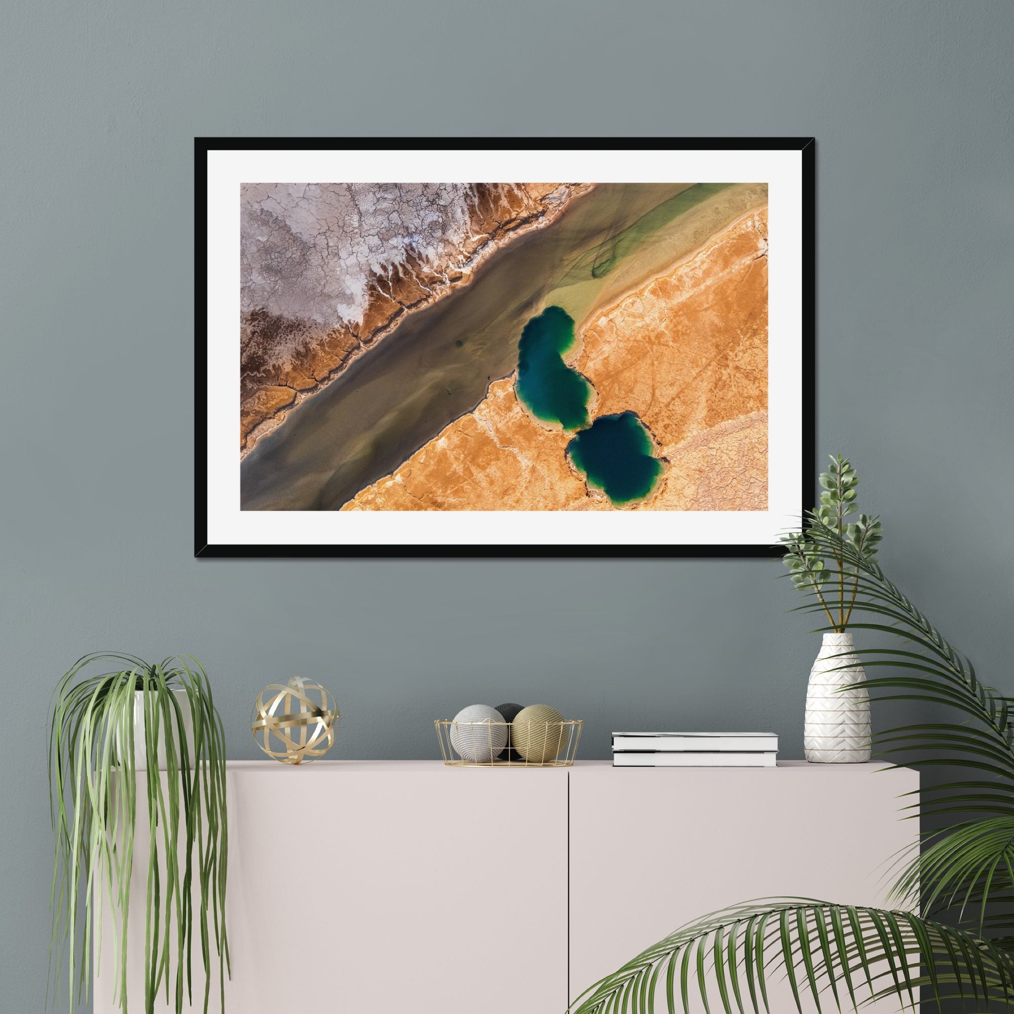 Paired Pools fine art print displayed in a living room
