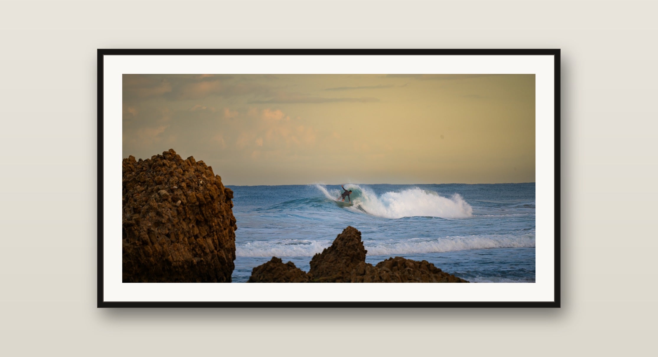 Rock and Wave fine art print mockup on a wall