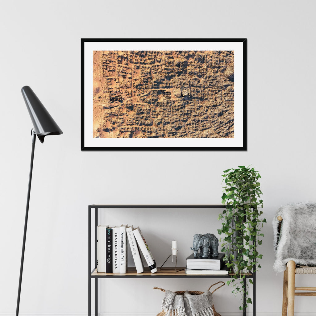 Ruins in the Brush fine art print displayed in a living room
