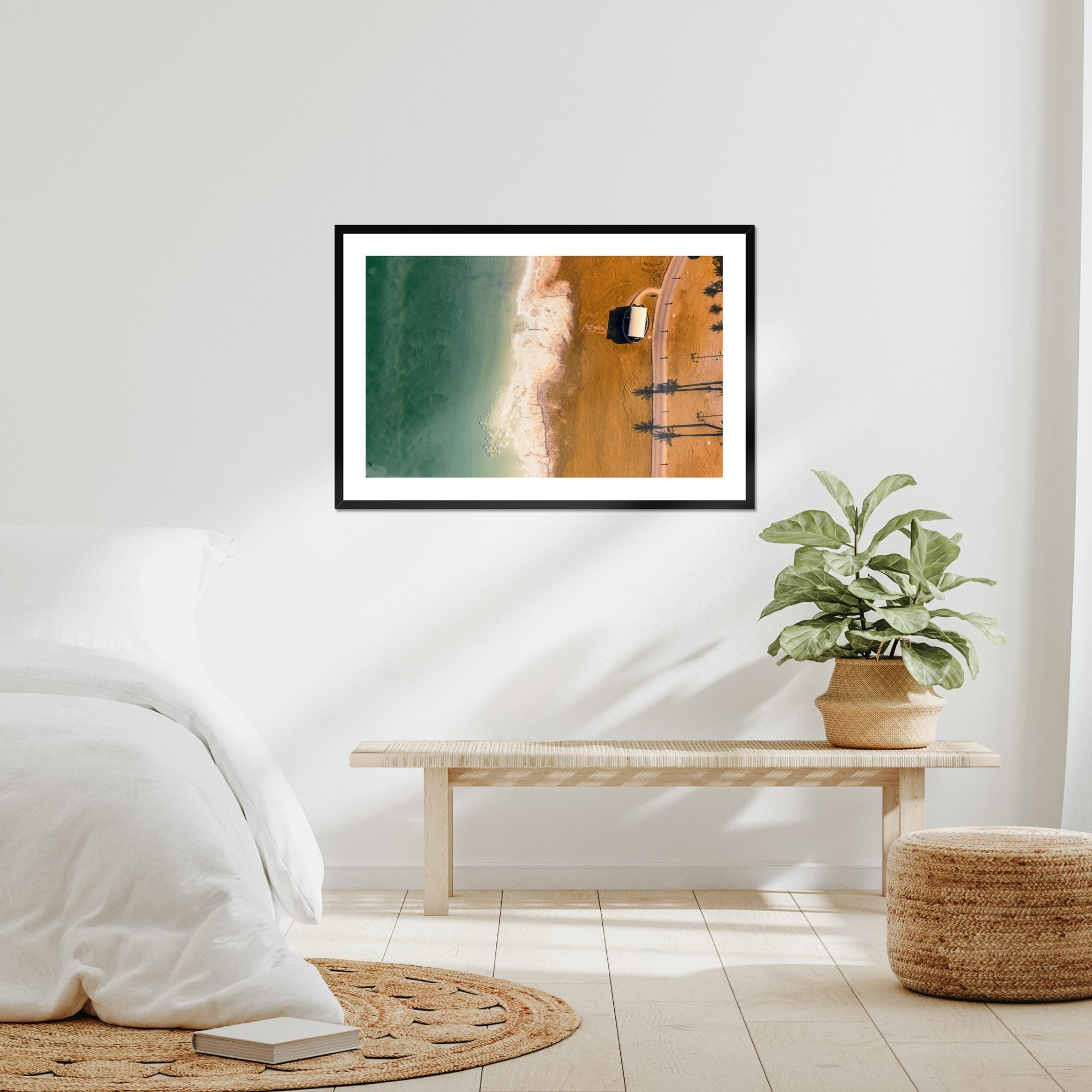 Shoreline Pavilion fine art print displayed in a living room