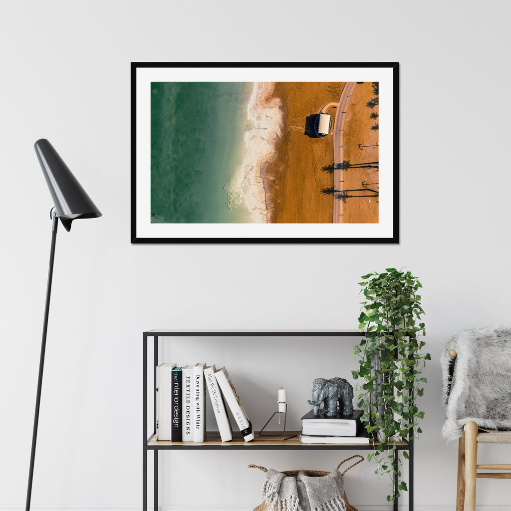 Shoreline Pavilion fine art print displayed in a living room