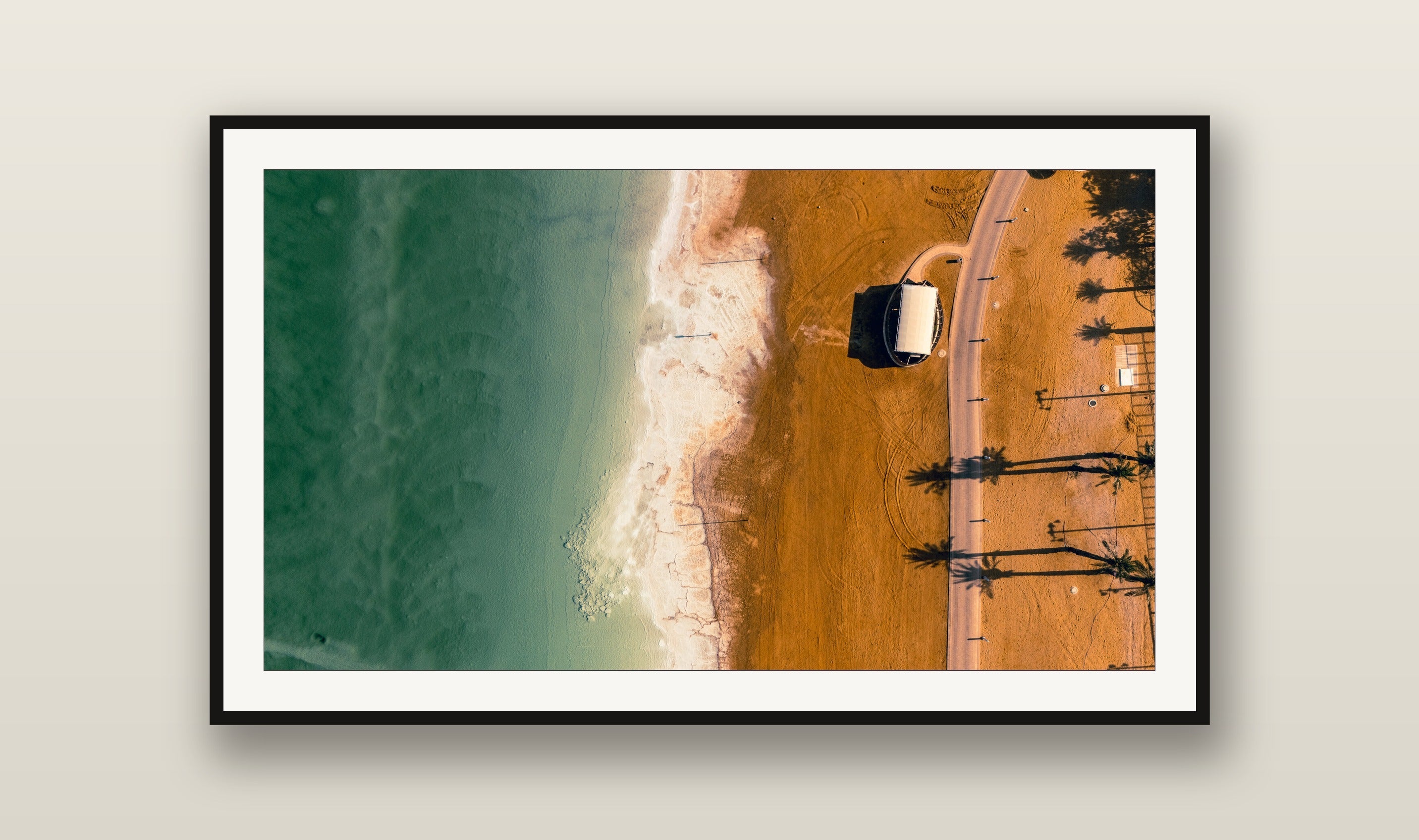 Shoreline Pavilion fine art print mockup on a wall