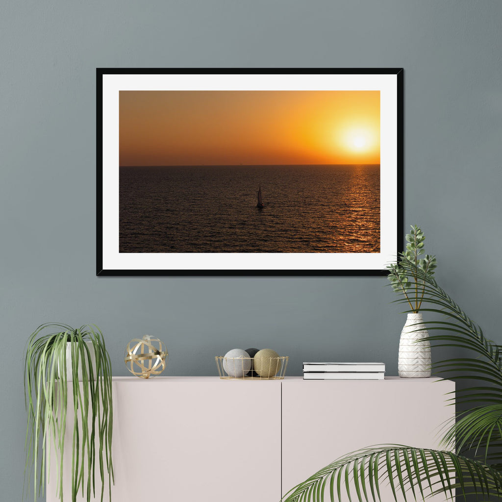 Solo Sail fine art print displayed in a living room