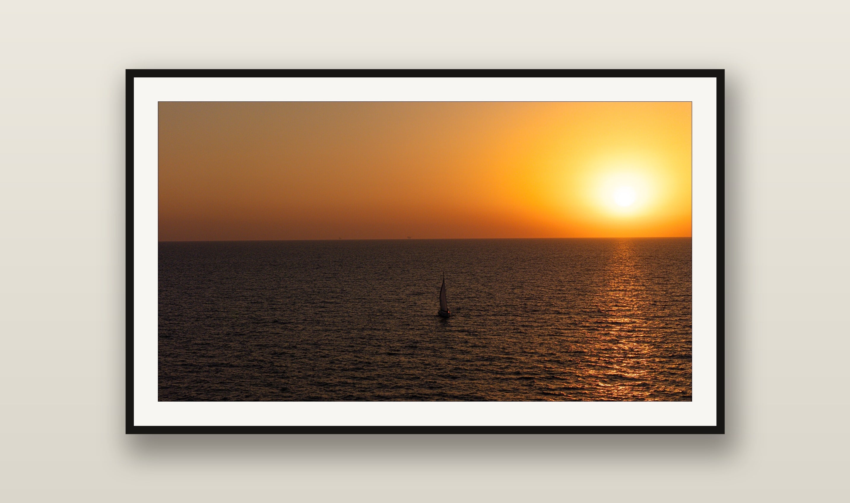 Solo Sail fine art print mockup on a wall