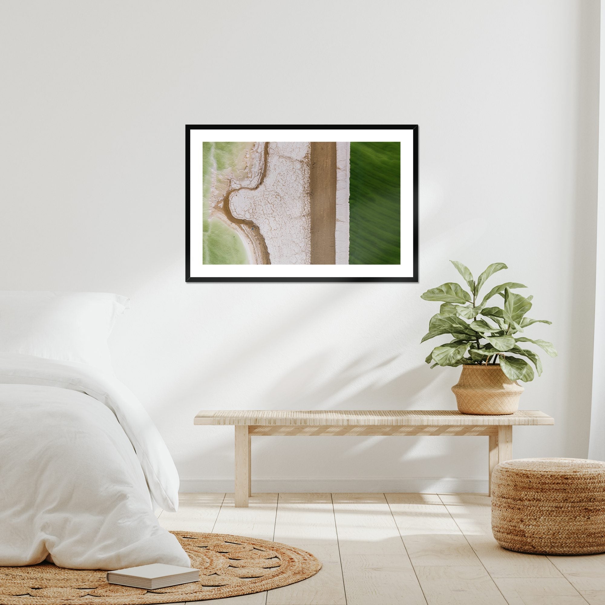 Split Shore fine art print displayed in a living room