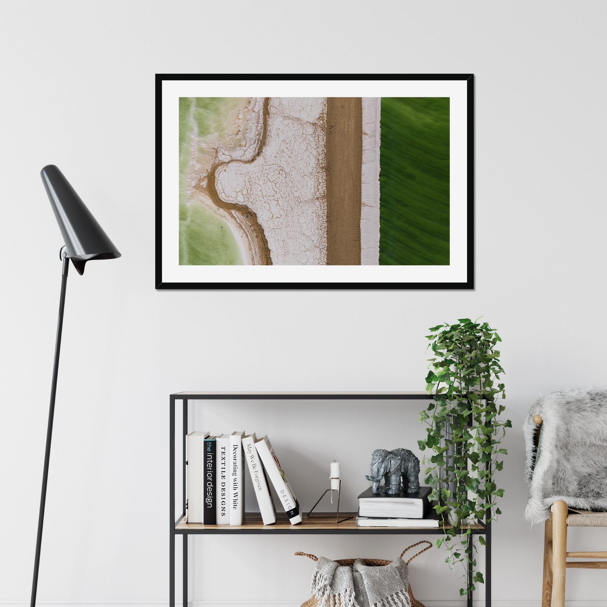 Split Shore fine art print displayed in a living room