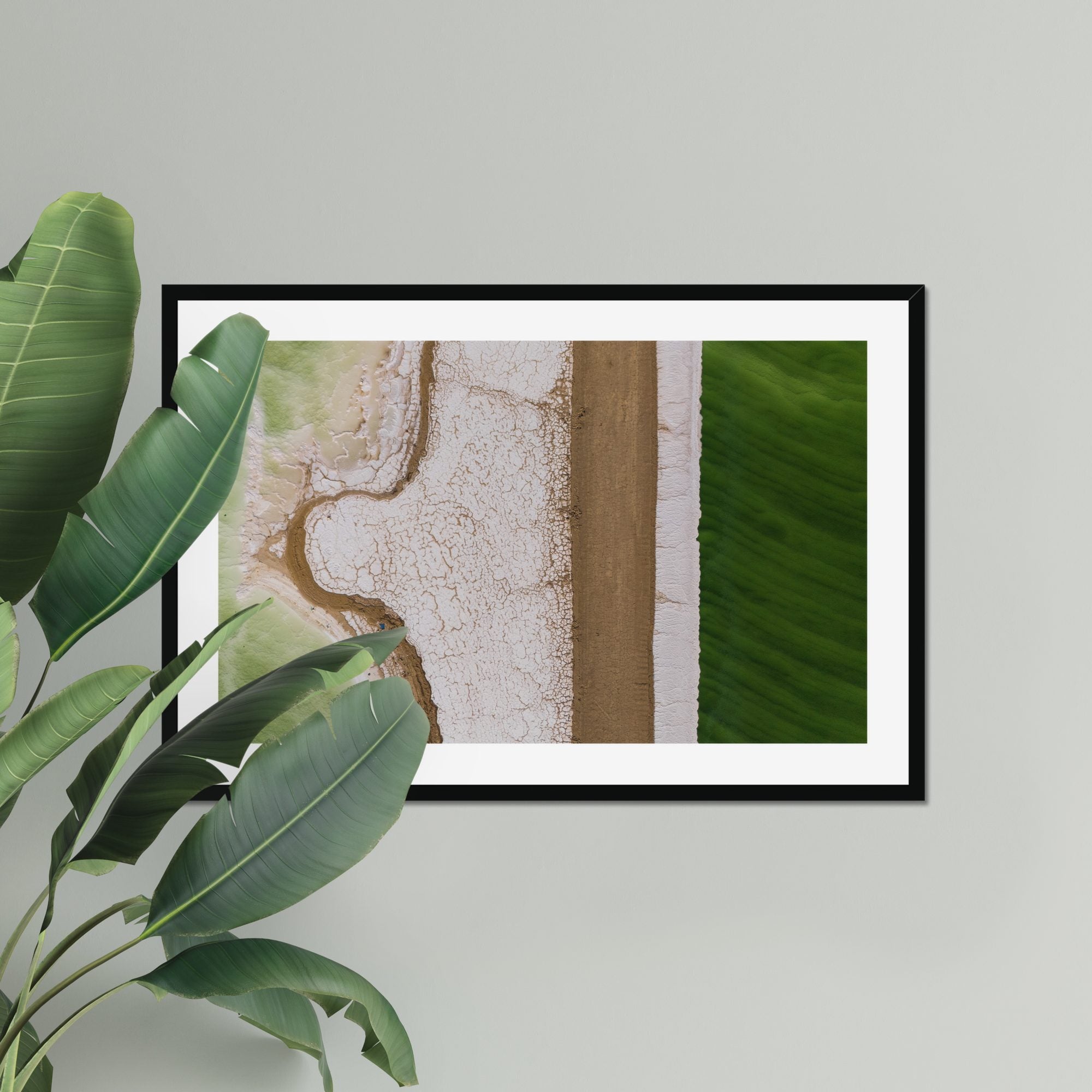 Split Shore fine art print displayed in a living room