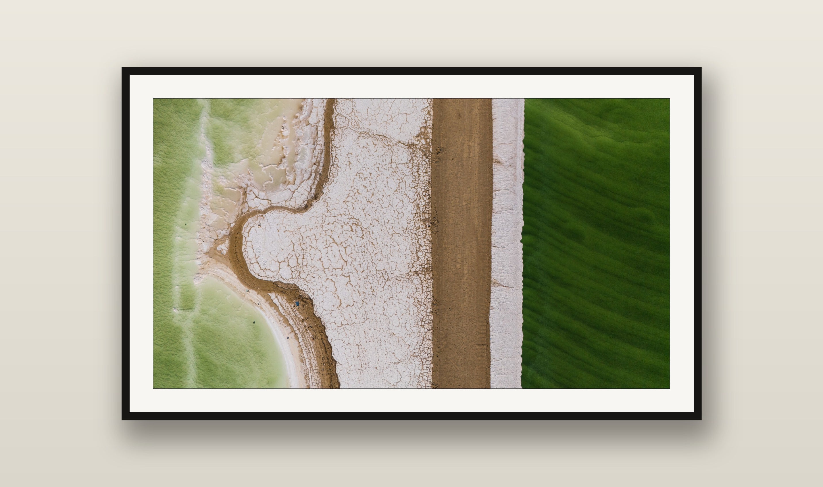 Split Shore fine art print mockup on a wall