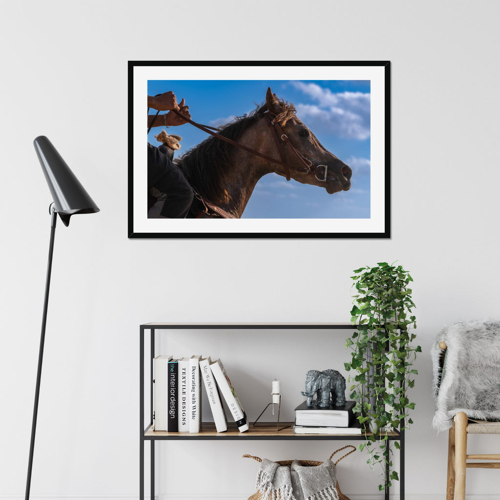 Steady Hands fine art print displayed in a living room