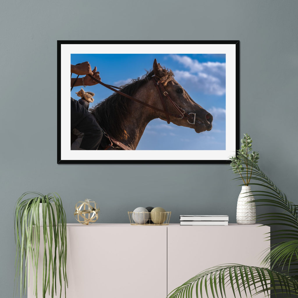 Steady Hands fine art print displayed in a living room