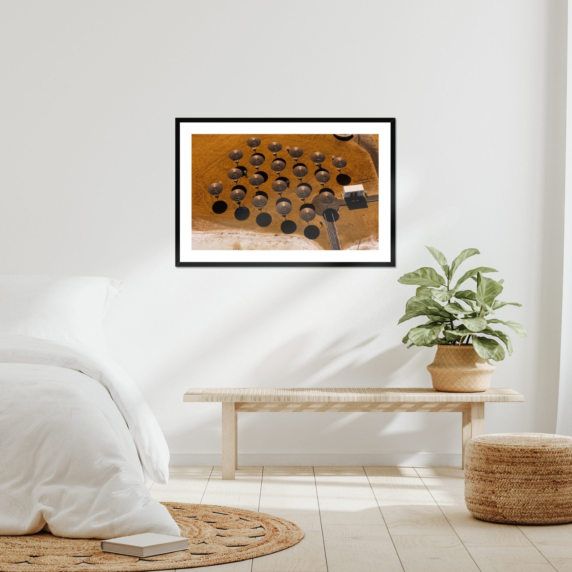 Straw Circles fine art print displayed in a living room