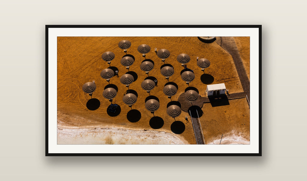 Straw Circles fine art print mockup on a wall