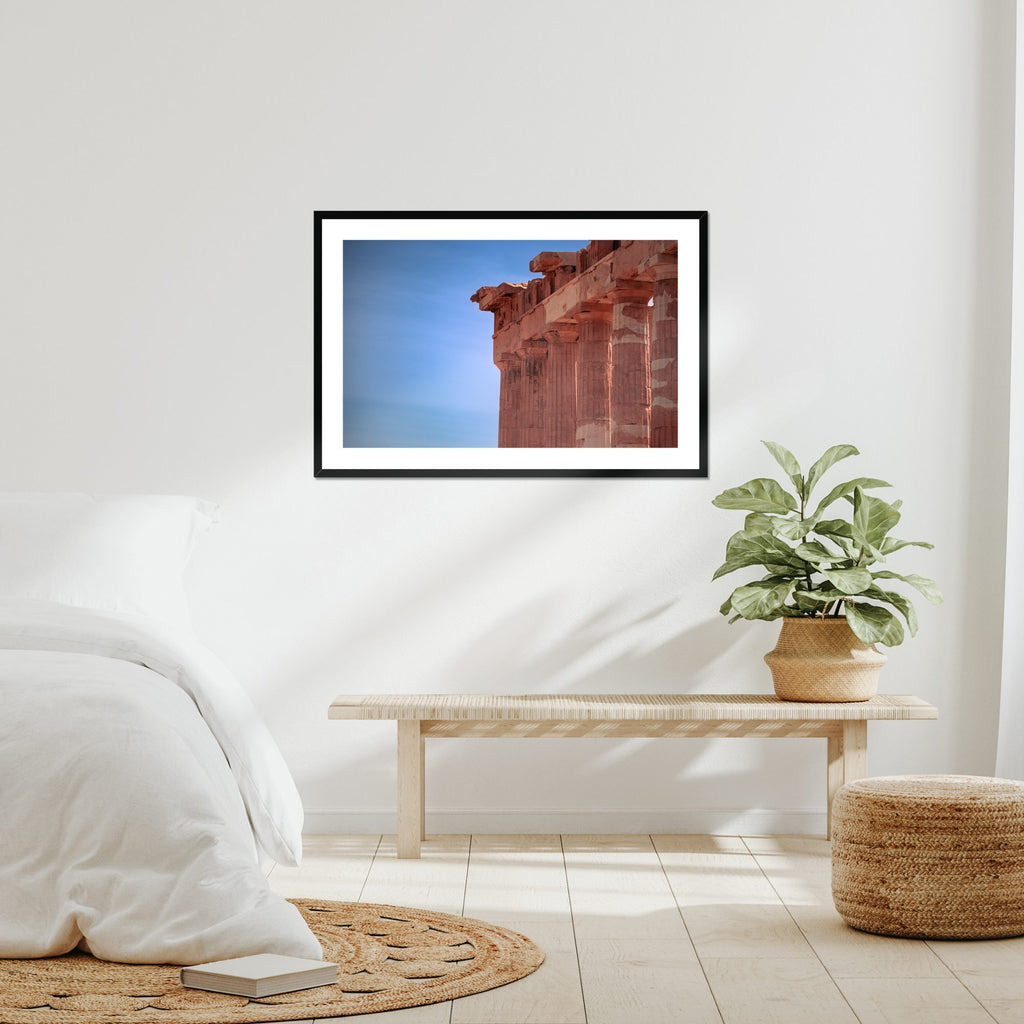 Temple Corner fine art print displayed in a living room