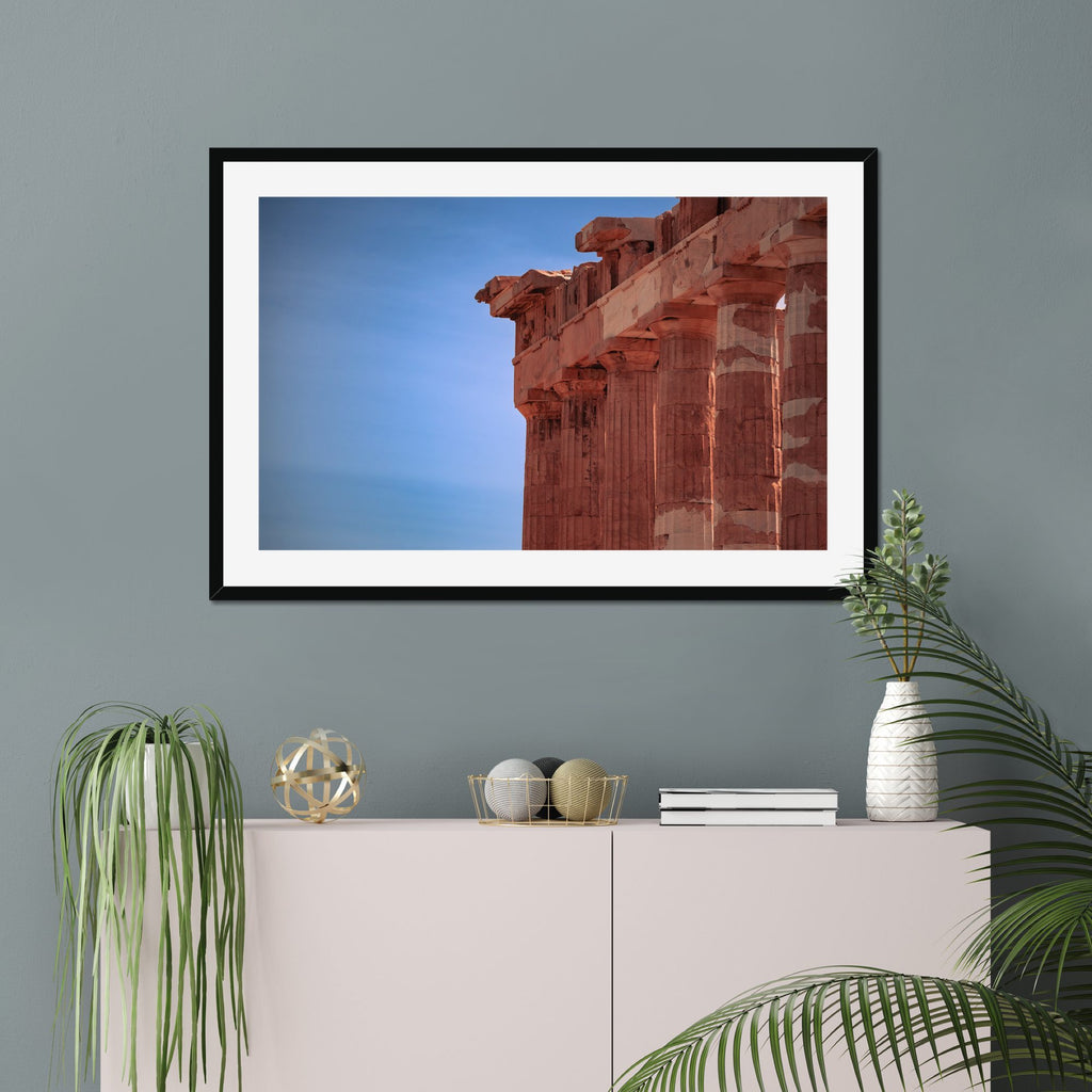 Temple Corner fine art print displayed in a living room