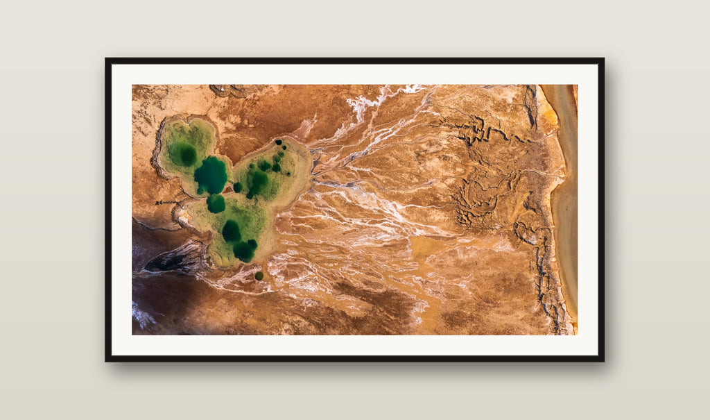 Three Pools fine art print mockup on a wall