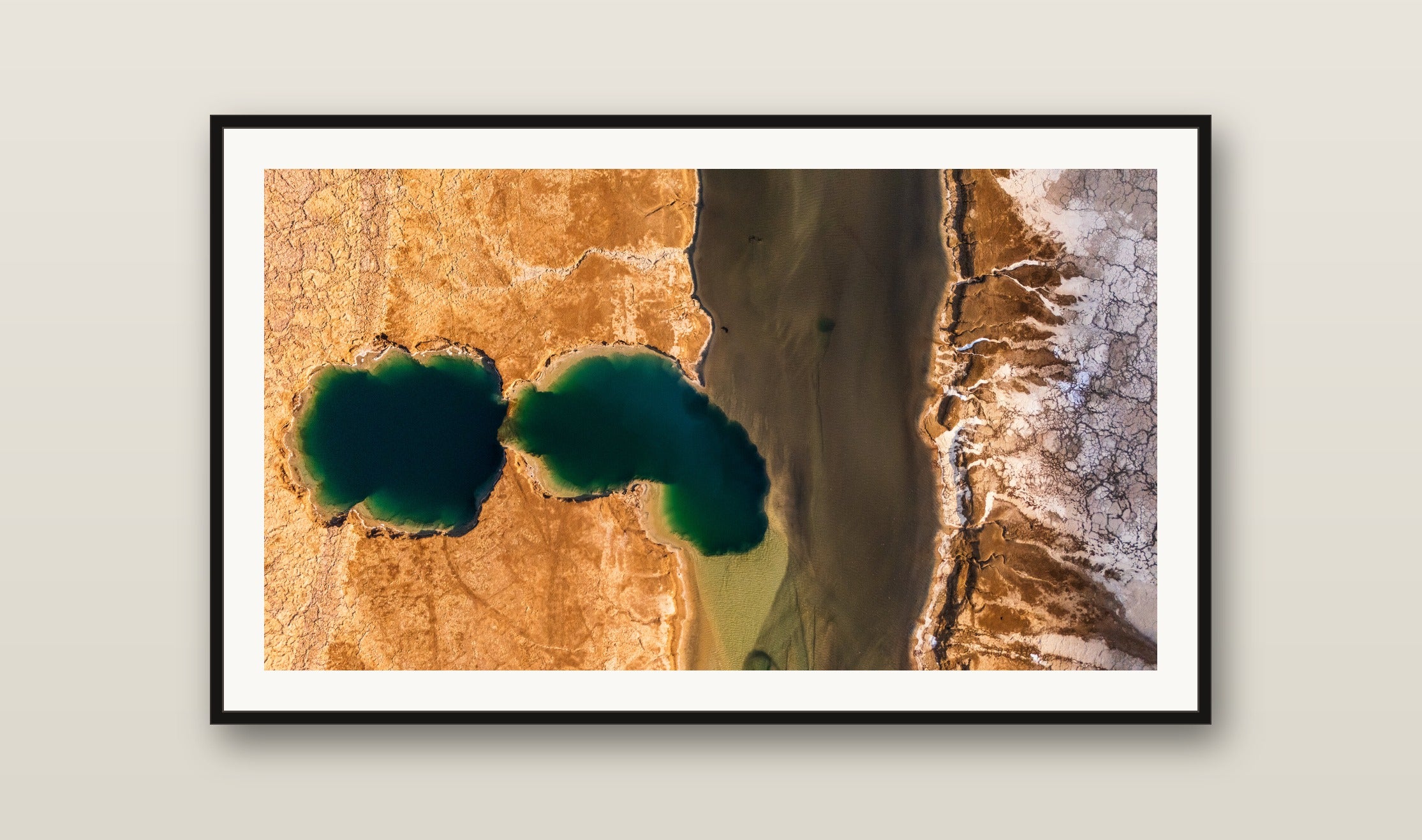 Twin Emerald Pools fine art print mockup on a wall
